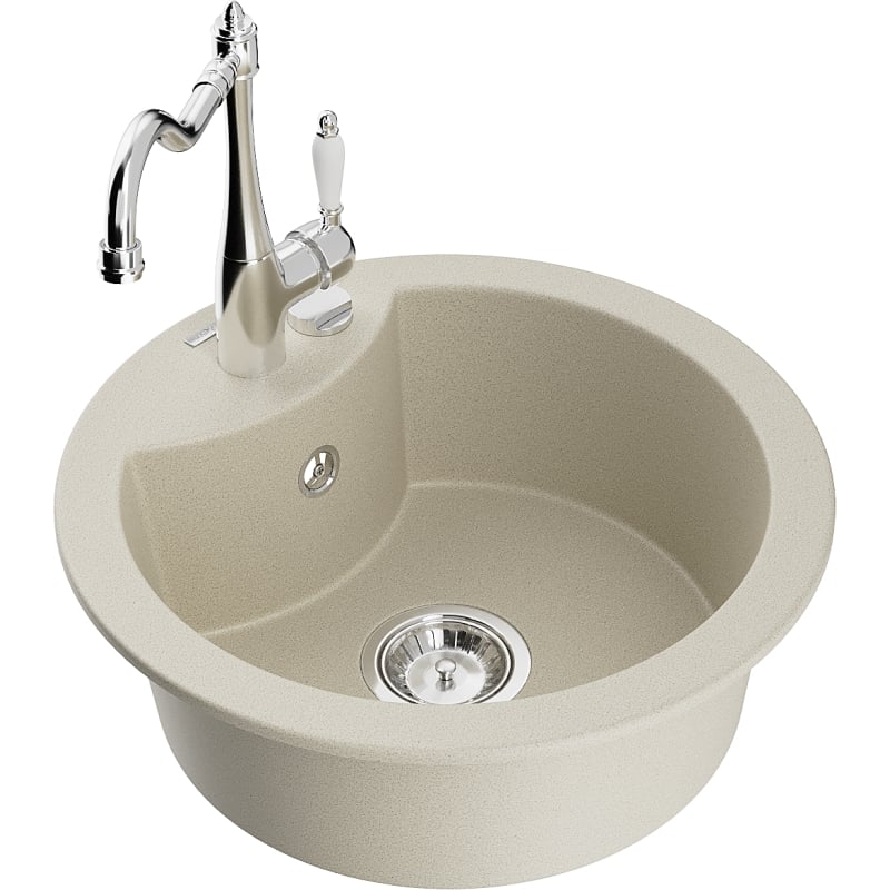 Mexen Diego Granitspüle 1-Becken mit Küchenarmatur Carla, beige - 6512-69-670700-00
