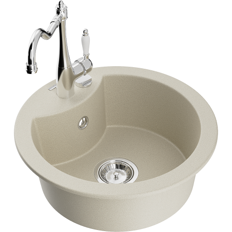 Mexen Diego fregadero de granito de 1 lavabo con grifo de cocina Carla, beige - 6512-69-670700-00