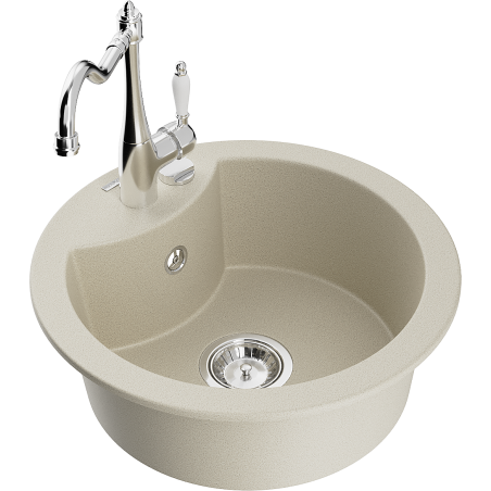 Mexen Diego Granitspüle 1-Becken mit Küchenarmatur Carla, beige - 6512-69-670700-00