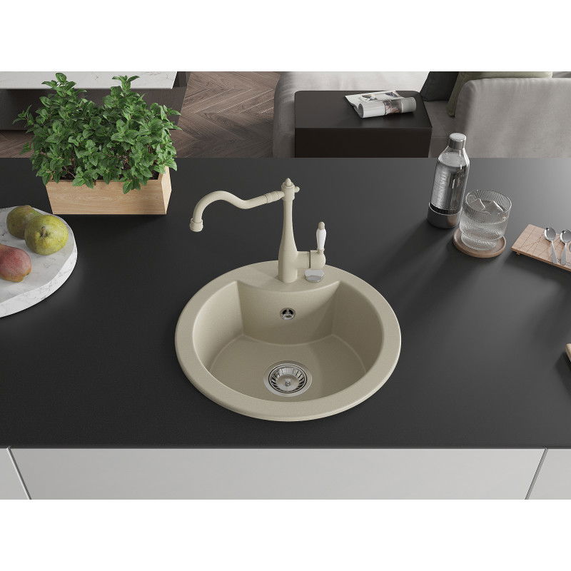 Mexen Diego Granit-Spullsteen mat 1 Komor mat kaleen Kichenarmatur Carla, beige - 6512-69-670700-69