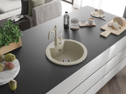 Mexen Diego Granit-Spullsteen mat 1 Komor mat kaleen Kichenarmatur Carla, beige - 6512-69-670700-69