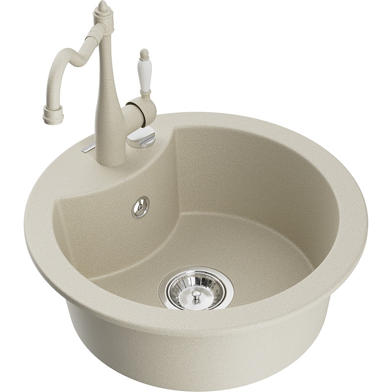 Mexen Diego fregadero de granito de 1 compartimiento con grifo de cocina Carla, beige - 6512-69-670700-69