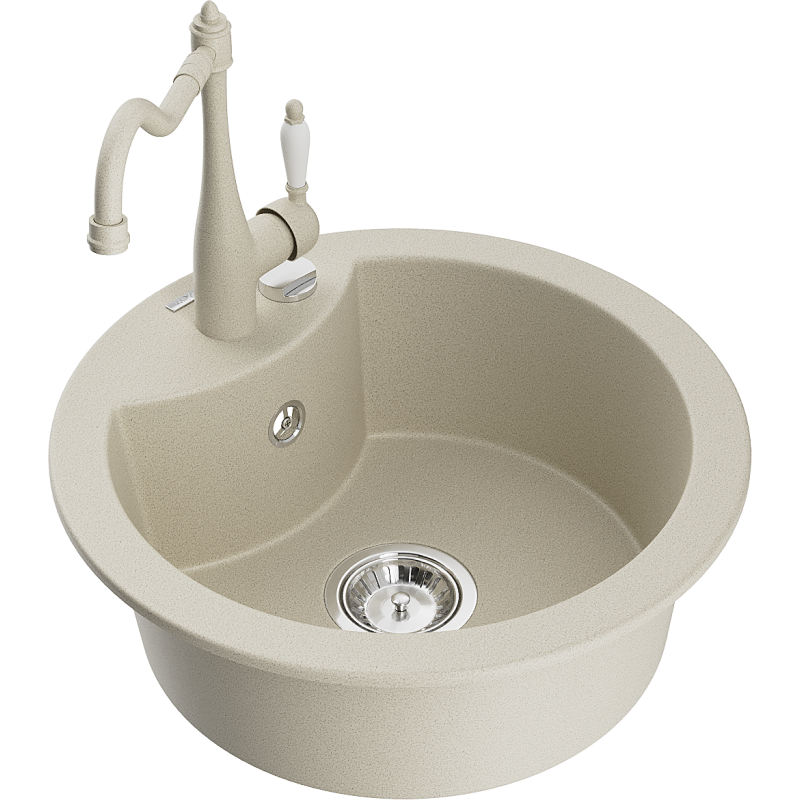 Mexen Diego graniittinen 1-allasinen keittiöallas ja Carla-keittiöhana, beige - 6512-69-670700-69