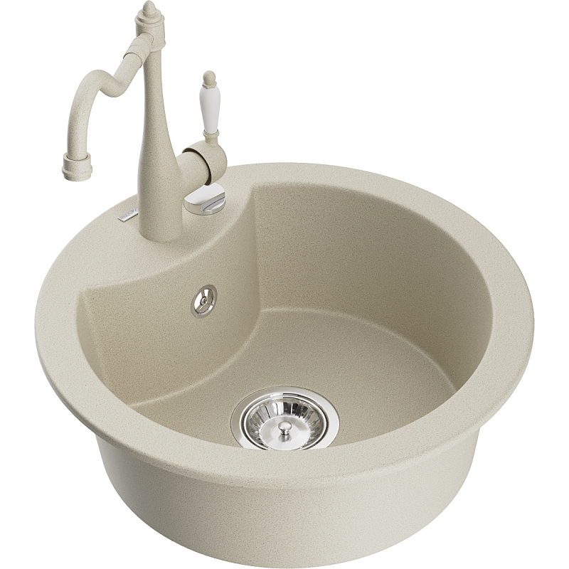 Mexen Diego lavello in granito a 1 vasca con miscelatore da cucina Carla, beige - 6512-69-670700-69