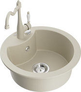 Mexen Diego lavello in granito a 1 vasca con miscelatore da cucina Carla, beige - 6512-69-670700-69