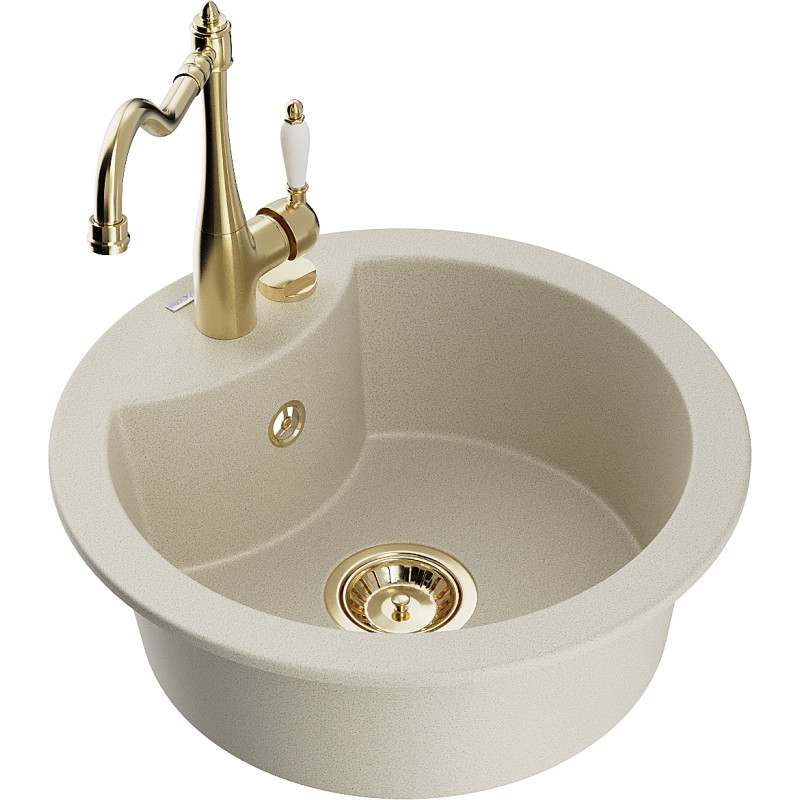 Mexen Diego fregadero de granito de 1 compartimento con grifo de cocina Carla, beige - 6512-69-670700-50