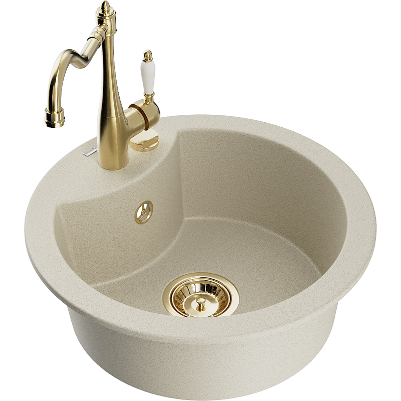 Mexen Diego fregadero de granito de 1 seno con grifo de cocina Carla, beige - 6512-69-670700-50