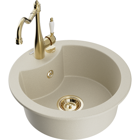 Mexen Diego granieten spoelbak 1-komers met keukenkraan Carla, beige - 6512-69-670700-50