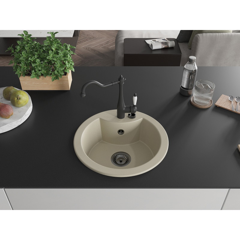 Mexen Diego fregadero de granito de 1 seno con grifo de cocina Carla, beige - 6512-69-670700-70