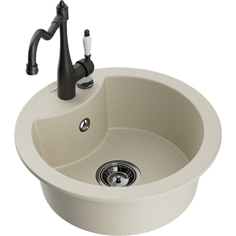 Mexen Diego fregadero de granito de 1 seno con grifo de cocina Carla, beige - 6512-69-670700-70