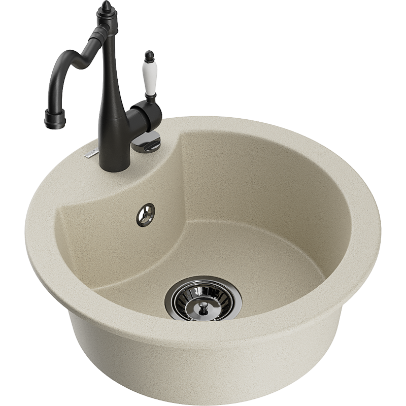 Mexen Diego granit diskho med 1 kammare och köksblandare Carla, beige - 6512-69-670700-70