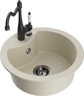 Mexen Diego granite sink 1-bowl with kitchen faucet Carla, beige - 6512-69-670700-70