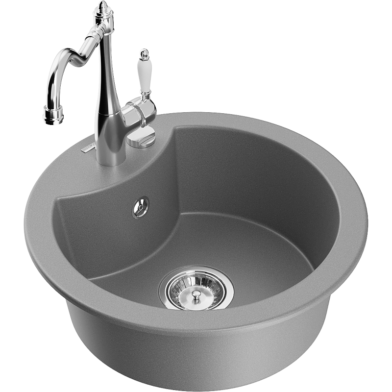 Mexen Diego lava-loiça de granito 1-câmara com torneira de cozinha Carla, cinza - 6512-71-670700-00