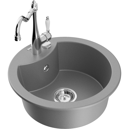 Mexen Diego lava-loiça de granito 1-câmara com torneira de cozinha Carla, cinza - 6512-71-670700-00