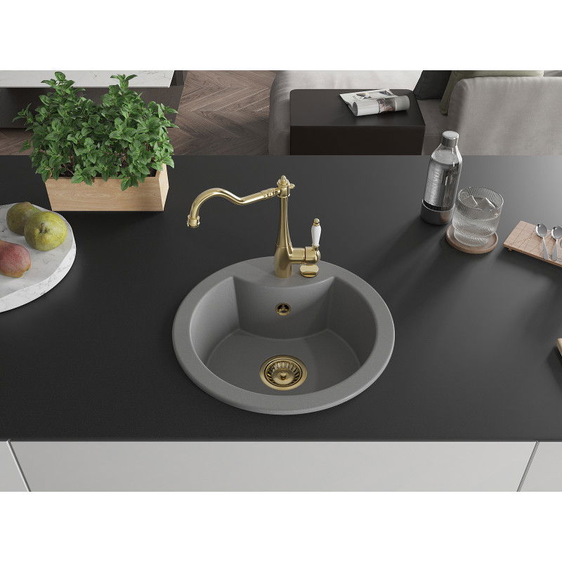 Mexen Diego granite sink 1-bowl with Carla kitchen tap, grey - 6512-71-670700-50