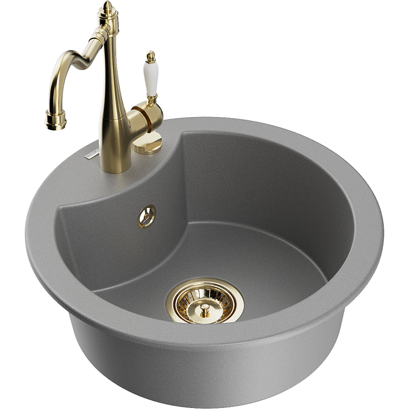 Mexen Diego granite sink 1-bowl with Carla kitchen tap, grey - 6512-71-670700-50