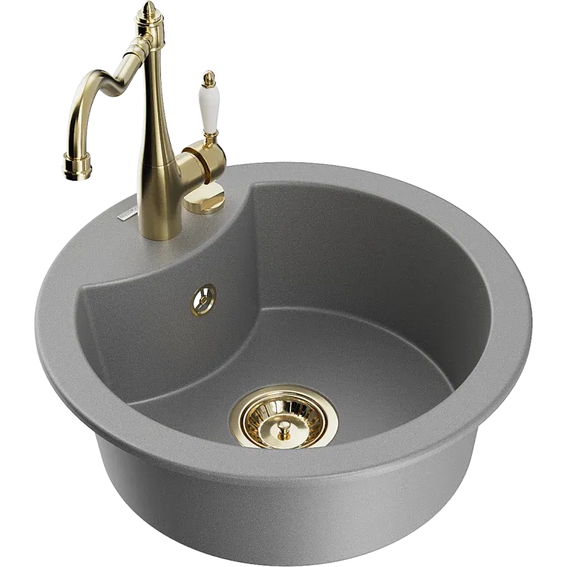 Mexen Diego Granitspüle 1-beckig mit Küchenarmatur Carla, grau - 6512-71-670700-50