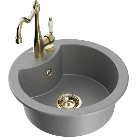 Mexen Diego fregadero de granito de 1 seno con grifo de cocina Carla, gris - 6512-71-670700-50