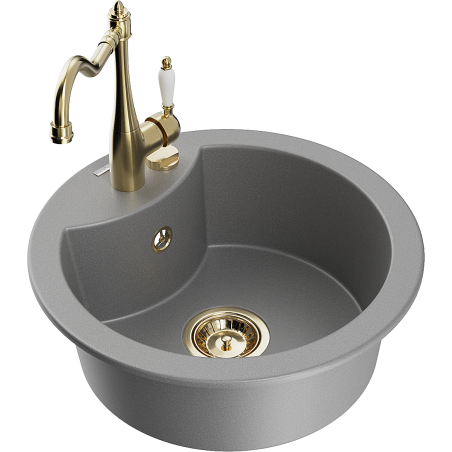 Mexen Diego granite kitchen sink 1-compartment with Carla kitchen faucet, gray - 6512-71-670700-50