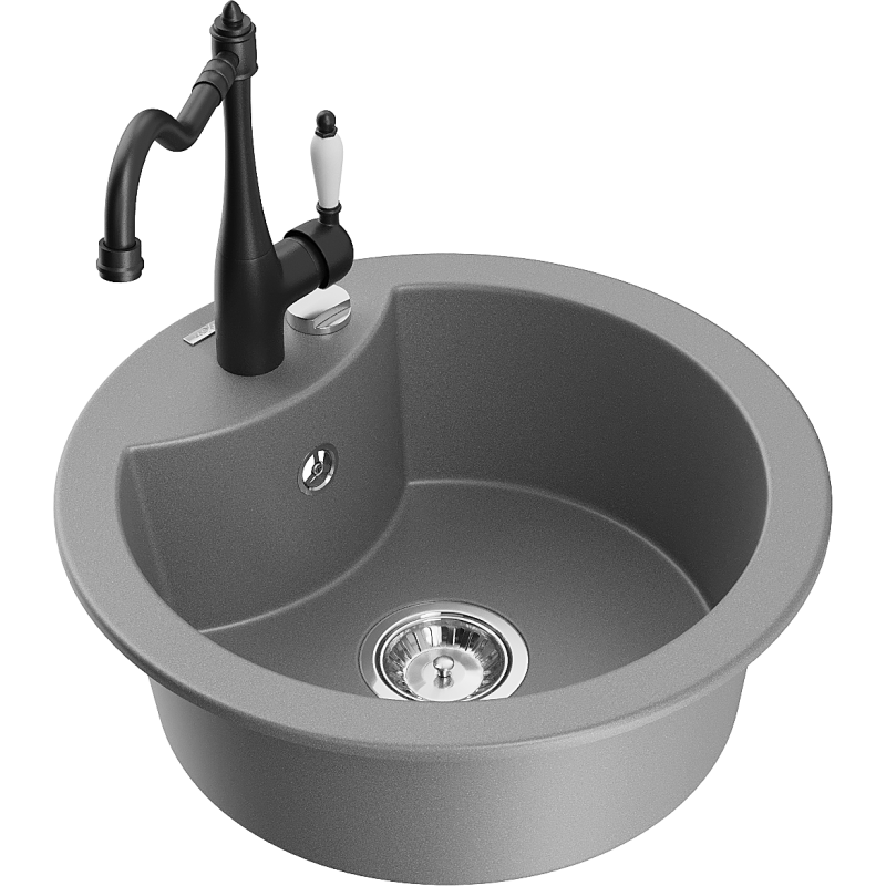 Mexen Diego fregadero de granito de 1 compartimento con grifo de cocina Carla, gris - 6512-71-670700-70