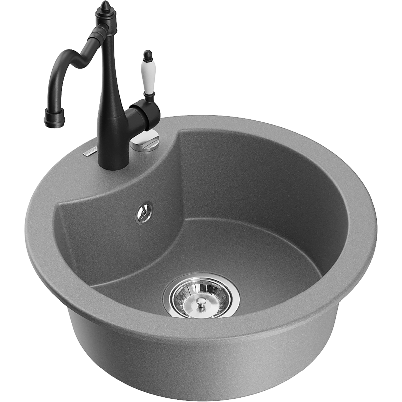 Mexen Diego granitdiskbänk med 1 fack och kökskran Carla, grå - 6512-71-670700-70