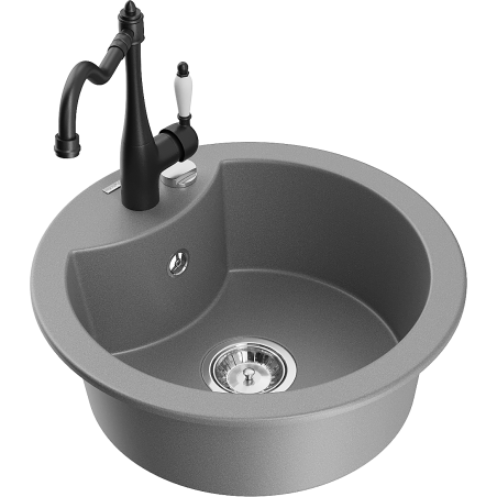 Mexen Diego granite kitchen sink 1-bowl with Carla kitchen tap, grey - 6512-71-670700-70