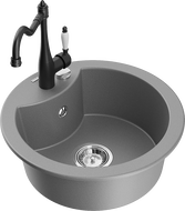 Mexen Diego granite kitchen sink 1-bowl with Carla kitchen tap, grey - 6512-71-670700-70