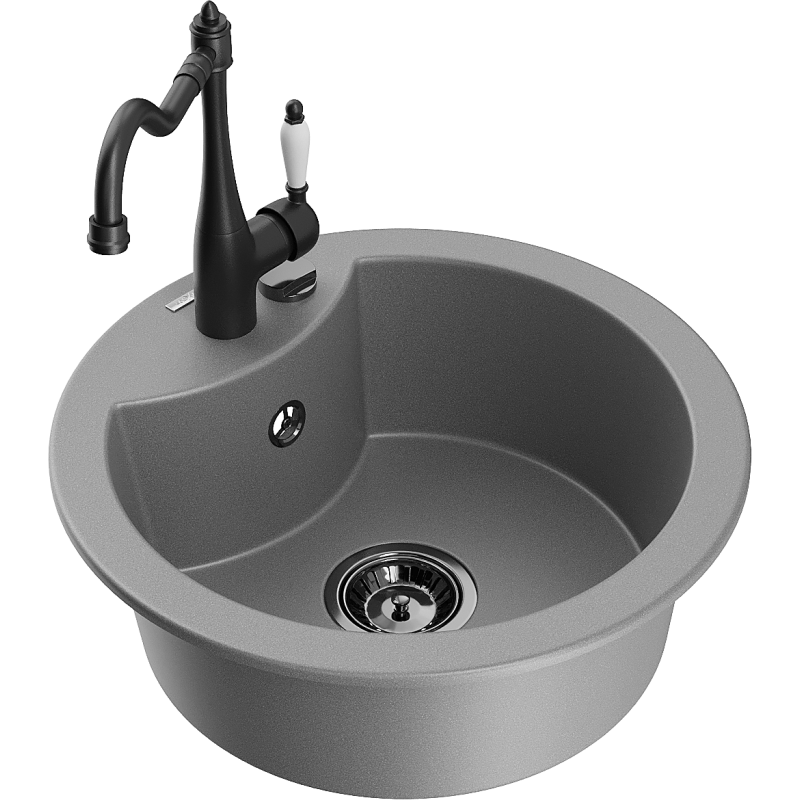 Mexen Diego fregadero de granito de 1 compartimento con grifo de cocina Carla, gris - 6512-71-670700-70-B