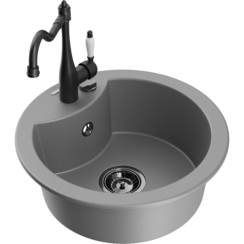 Mexen Diego single-bowl granite sink with Carla kitchen tap, grey - 6512-71-670700-70-B