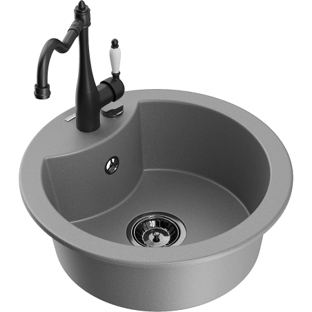 Mexen Diego single-bowl granite sink with Carla kitchen tap, grey - 6512-71-670700-70-B