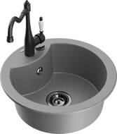 Mexen Diego single-bowl granite sink with Carla kitchen tap, grey - 6512-71-670700-70-B