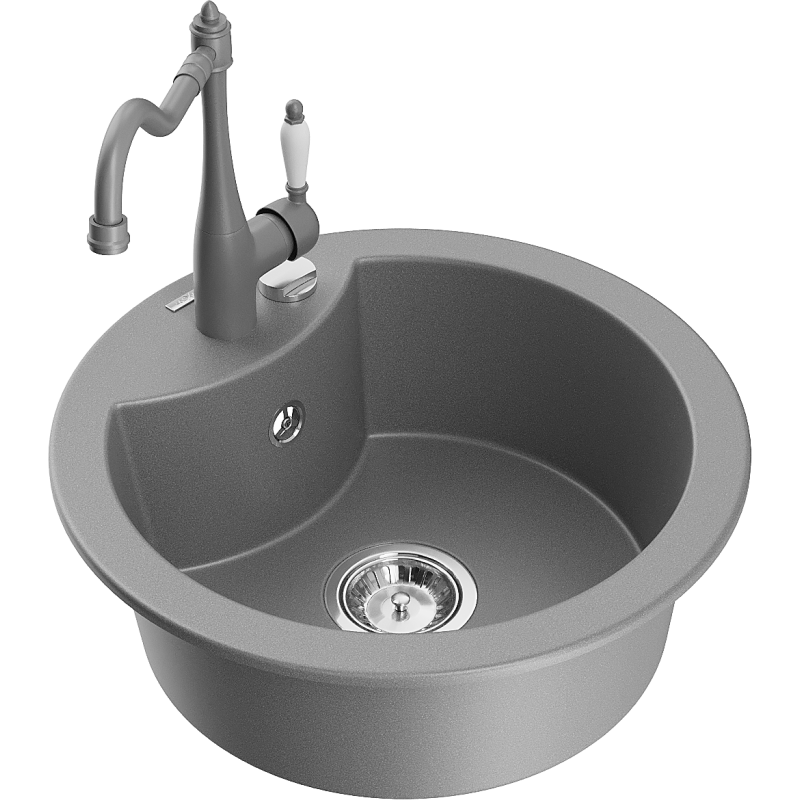 Mexen Diego granitā izlietne ar vienu kameru un Carla virtuves jaucējkrānu, pelēka - 6512-71-670700-71