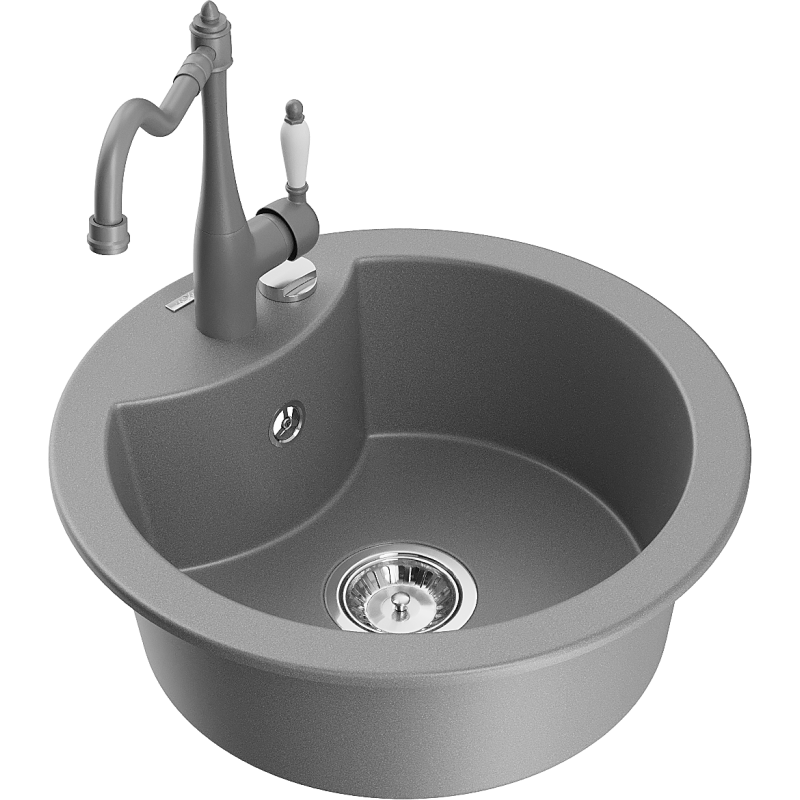 Mexen Diego granite sink 1-bowl with Carla kitchen tap, grey - 6512-71-670700-71