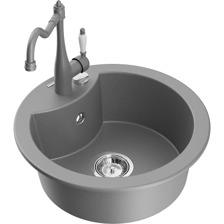 Mexen Diego fregadero de granito de 1 cubeta con grifo de cocina Carla, gris - 6512-71-670700-71
