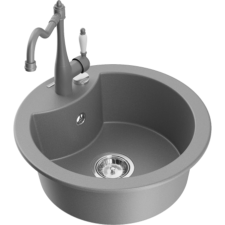 Mexen Diego granite sink 1-bowl with Carla kitchen tap, grey - 6512-71-670700-71
