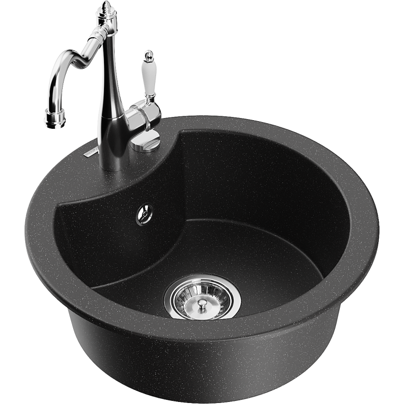 Mexen Diego granieten spoelbak 1-komorig met keukenkraan Carla, zwart/zilver metallic - 6512-73-670700-00