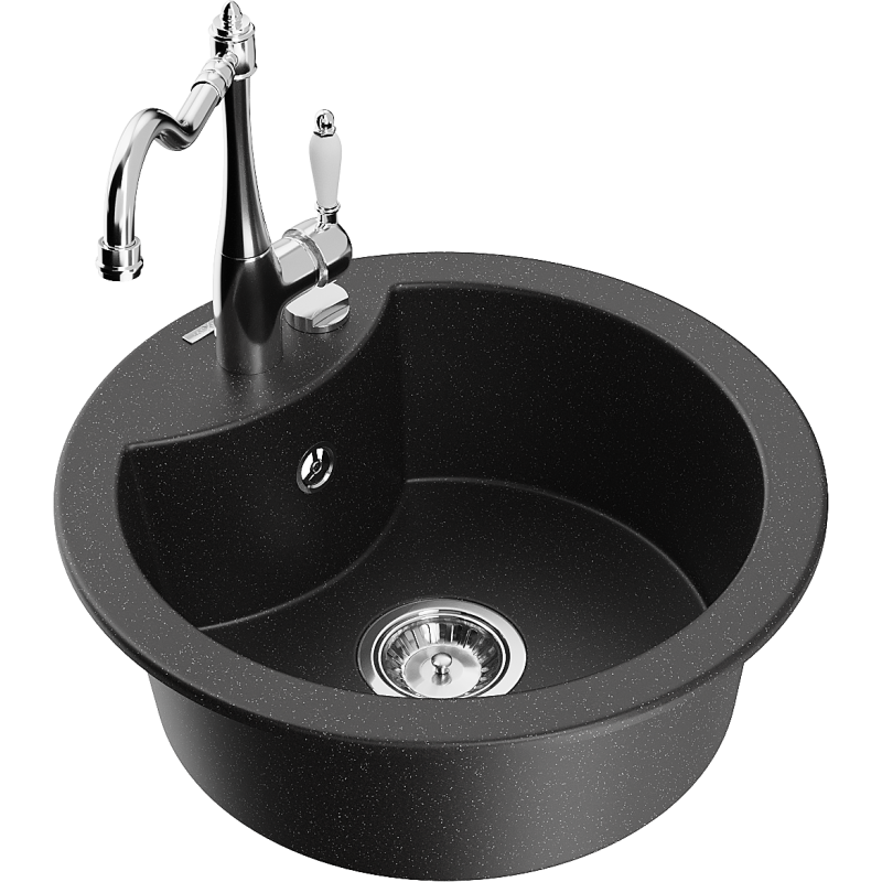 Mexen Diego lava-loiça de granito de 1 câmara com torneira de cozinha Carla, preto/prateado metálico - 6512-73-670700-00