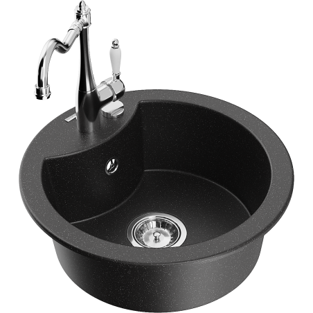 Mexen Diego Granitspüle 1-becken mit Küchenarmatur Carla, schwarz/silber metallic - 6512-73-670700-00