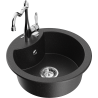 Mexen Diego single-bowl granite sink with Carla kitchen tap, black/silver metallic - 6512-73-670700-00