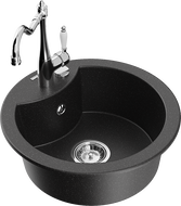 Mexen Diego single-bowl granite sink with Carla kitchen tap, black/silver metallic - 6512-73-670700-00
