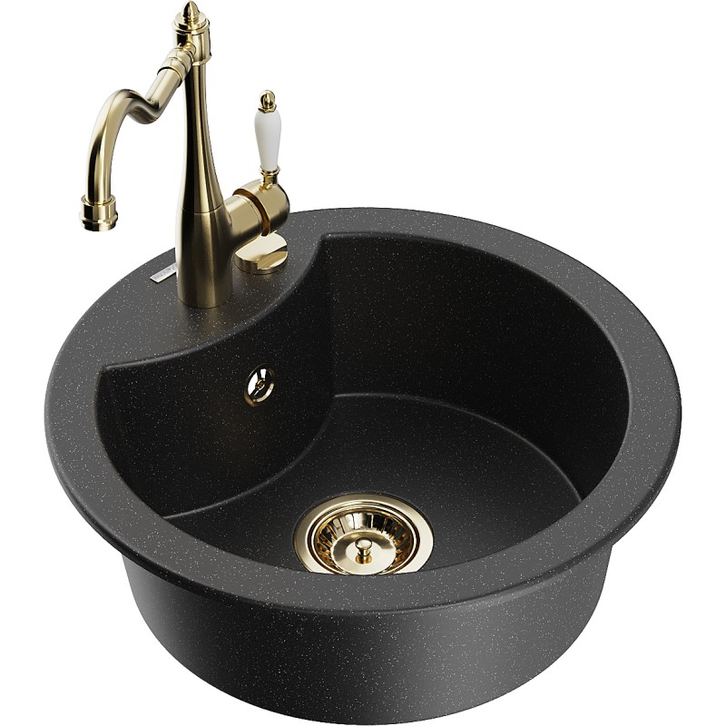 Mexen Diego fregadero de granito de 1 seno con grifo de cocina Carla, negro/metálico plateado - 6512-73-670700-50