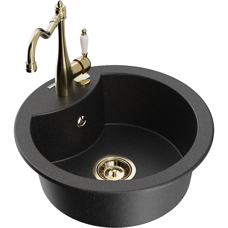 Mexen Diego lava-loiça de granito de 1 bacia com torneira de cozinha Carla, preto/prateado metalizado - 6512-73-670700-50