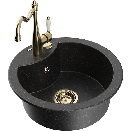 Mexen Diego granitische spoelbak 1-komorige met keukenkraan Carla, zwart/zilver metallic - 6512-73-670700-50