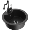 Mexen Diego granite sink 1-bowl with Carla kitchen tap, black/silver metallic - 6512-73-670700-70-B