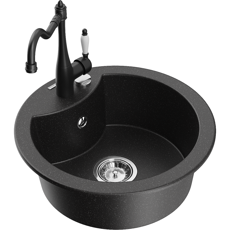 Mexen Diego fregadero de granito de 1 seno con grifo de cocina Carla, negro/plata metálico - 6512-73-670700-70