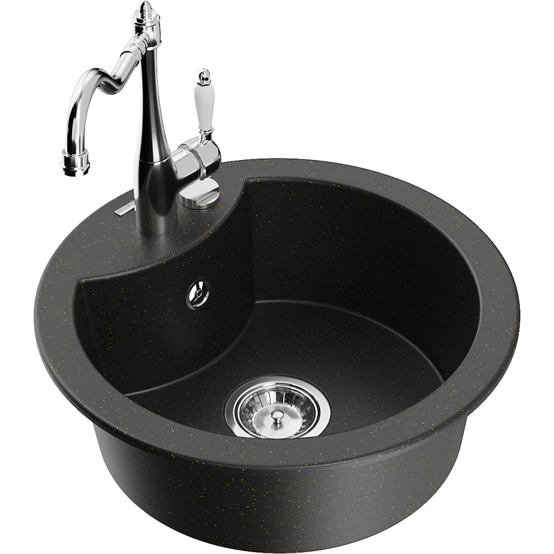 Mexen Diego fregadero de cocina de granito de 1 seno con grifo de cocina Carla, negro/oro metálico - 6512-75-670700-00