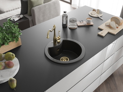 Mexen Diego granitni sudoper s 1 komorom i kuhinjskom slavinom Carla, crna/zlatni metalik - 6512-75-670700-50