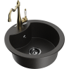 Mexen Diego fregadero de granito de 1 compartimento con grifo de cocina Carla, negro/dorado metálico - 6512-75-670700-50-B