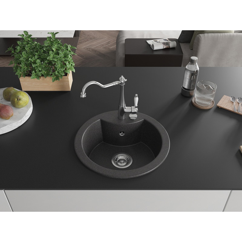 Mexen Diego fregadero de granito de 1 compartimento con grifo de cocina Carla, negro con motas - 6512-76-670700-00
