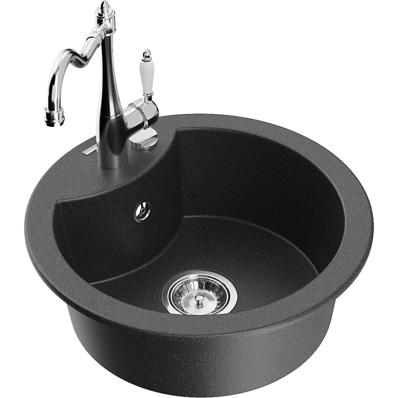 Mexen Diego granitā izlietne ar 1 nodalījumu un Carla virtuves jaucējkrānu, melna ar šļakatām - 6512-76-670700-00